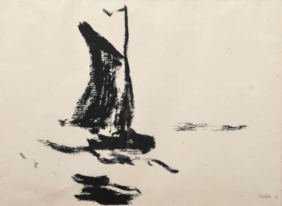 Nolde, Emil (1867-1956) "Segler" 1910, Lithographie (nach einer Pinselzeichnung), u.r. i. Stein sign./dat., im Passepartout montiert, BM 34,5x46,5cm (m.R. 46,7x59,2cm), min. rest. und fleckig - photo 1