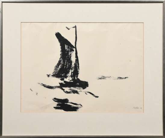 Nolde, Emil (1867-1956) "Segler" 1910, Lithographie (nach einer Pinselzeichnung), u.r. i. Stein sign./dat., im Passepartout montiert, BM 34,5x46,5cm (m.R. 46,7x59,2cm), min. rest. und fleckig - photo 2