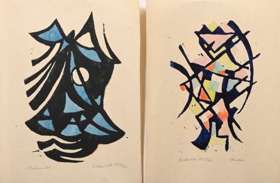 2 Olderock, Max (1895-1972) "Dschunke" und "Chinese" 1956/1955/66, colorierte Linolschnitte, u. sign./dat./betit., BM 26,2x19,8/26x19,4cm, leicht fleckig - Foto 1