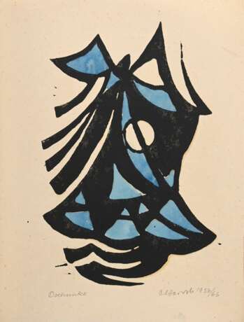 2 Olderock, Max (1895-1972) "Dschunke" und "Chinese" 1956/1955/66, colorierte Linolschnitte, u. sign./dat./betit., BM 26,2x19,8/26x19,4cm, leicht fleckig - Foto 2