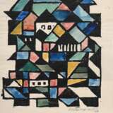 2 Olderock, Max (1895-1972) "Abstrakte Kompositionen" 1956/1955/66, colorierte Linolschnitte, u. sign./dat./betit., BM 26,2x19/26,4x8,7cm, leicht fleckig - photo 2