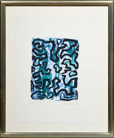 Penck, A.R. (1939-2017) “Sternzeichen Wassermann” 1995, Farbradierung, 7/60, u. sign./num., freigestellt gerahmt, PM 39,5x29,8cm, BM 64,5x50cm (m.R. 84,5x69,5cm), u.l. kleiner Fleck - фото 3