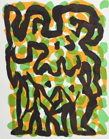 Penck, A.R. (1939-2017) “Sternzeichen Zwilling” 1995, Farbradierung, 7/60, u. sign./num., freigestellt gerahmt, PM 39,5x29,8cm, BM 65x50cm (m.R. 84,5x69,5cm), min. fleckig - фото 1