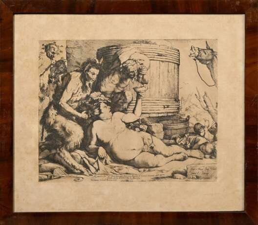 Ribera, Jusepe de (1591-1652) "Der trunkene Silen" 1628, Radierung, u.r. i.d. Platte sign./dat., PM 26,8x34,6cm (m.R. 41,8x49cm), vergilbt, leicht fleckig - photo 2