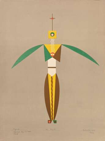 Schreyer, Lothar (1886-1966) "Figurine/ Marionette: Engel der Geburt" 1920/21, Farblithographie, u. sign. (Lothar)/2x dat./betit./gewidmet, PM ca. 29,5x26,2cm, BM 49,8x34,7cm, min. Altersspuren, Provenienz: Ges… - photo 1