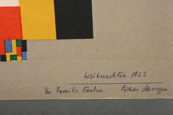 Schreyer, Lothar (1886-1966) "Mutter Erde" 1923, Farblithographie, aus: Bühnenwerk "Mann", u. sign./dat./bez. ("Handdruck 6")/gewidmet, PM 27,2x13,4cm, BM 31,2x24,2cm, leichte Altersspuren, … - photo 2