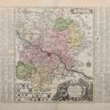 Seutter, Georg Matthäus (1678-1757) „Accuratissima Delineatio Geographica Dioecesis ac Praefecturae Dresdensis (Dresden und Umgebung)“, colorierter Kupferstich, seitlich mit Ortsregister und Zeichenerklärung, freigestel… - photo 1