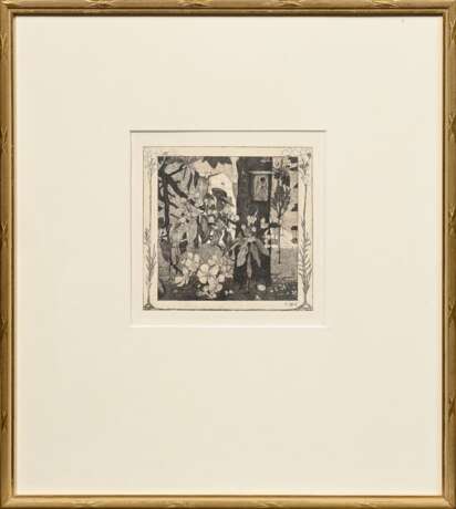Vogeler, Heinrich (1872-1942) „Frühlingsmorgen“ 1899, Radierung, u.r. i.d. Platte monogr., verso Echtheitszertifikat "Galerie Girschner/ Worpswede", PM 15x15,5cm (m.R. 42,7x38,3cm) - photo 2
