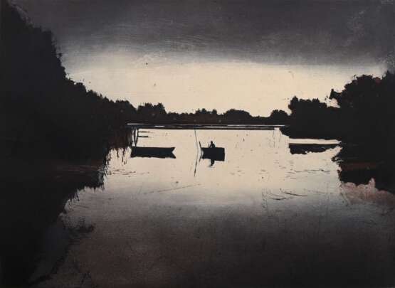 Werkmeister, Wolfgang (*1941) "Angler" 1986, Farbradierung, XVI/XXV, u. sign./num./dat./betit., WVZ 339, PM 31,3x43,8cm (m.R. 58x71,3cm) - Foto 1