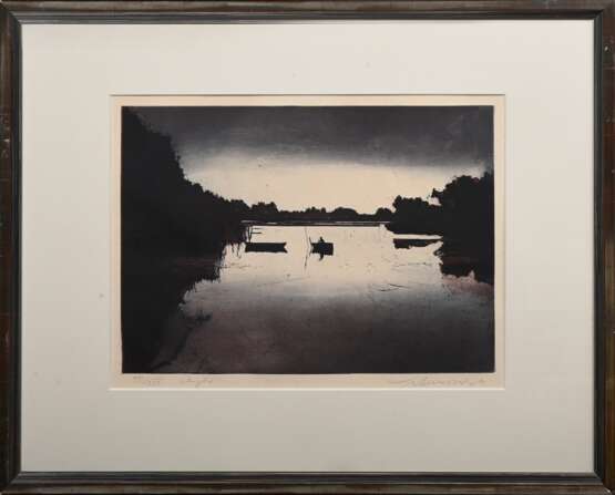 Werkmeister, Wolfgang (*1941) "Angler" 1986, Farbradierung, XVI/XXV, u. sign./num./dat./betit., WVZ 339, PM 31,3x43,8cm (m.R. 58x71,3cm) - Foto 2