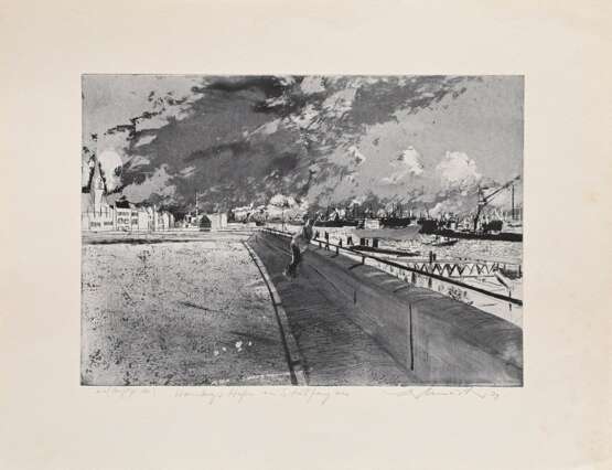 Werkmeister, Wolfgang (*1941) "Hamburger Hafen vom Stintfang aus" 1979, Radierung, e.a., u. sign./dat./bez./betit., WVZ 270, PM 32,8x46,6cm, BM 50x64,7cm - photo 2