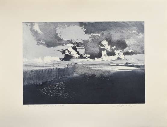 Werkmeister, Wolfgang (*1941) "Schweres Wetter über der Arlau" 1998, Radierung, 8/85, u. sign./dat./bez./betit., WVZ 523, PM 38,7x57,5cm, BM 60x79,5cm - photo 2