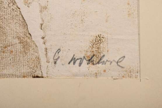 Wohlwill, Gretchen (1878-1962) "Blinde", wohl Linolschnitt, u.r. 2x sign., im Passepartout montiert, BM 44,5x35cm (m.PP. 48x43cm), div. Defekte - Foto 3