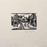 Wunderlich, Paul (1927-2010) "Straßenkreuzung" 1953, Holzschnitt, u. sign./dat./gewidmet, PM 13,5x20,5cm, BM 38,7x53,4cm, min. fleckig, Provenienz: Nachlass Anne Tügel - Foto 2