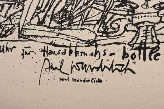 Wunderlich, Paul (1927-2010) "Hausabbruchs-Bottle-Party (Rathausstr. 16)", Lithographie, u. i.d. Platte sign., PM 50,5x40cm, BM 75,2x53,5cm, min. Altersspuren, Provenienz: Nachlass Anne Tügel - photo 3