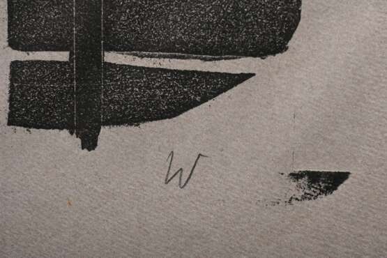 Wunderlich, Paul (1927-2010) "Akt auf dem Balkon", wohl Linolschnitt, Probe, u. monogr./bez., PM 54,5x43cm, BM 65,5x52,3cm, leichte Altersspuren, Provenienz: Nachlass Anne Tügel - photo 3