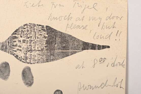 Wunderlich, Paul (1927-2010) "Tanzende (mit Fingerabdrücken)", Holzschnitt, u.r. sign., seitl. bez., 12,8x22,5cm, fleckig, Provenienz: Nachlass Anne Tügel - photo 2