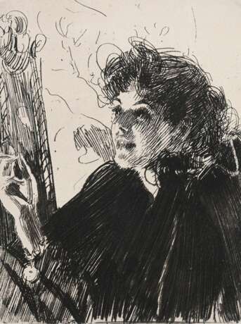 Zorn, Anders Leonard (1860-1920) "Mädchen mit Zigarette II" 1891, Radierung, PM 15,8x11,8cm (m.R. 29x23,2cm) - photo 1