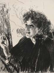 Zorn, Anders Leonard (1860-1920) &quot;Mädchen mit Zigarette II&quot; 1891, Radierung, PM 15,8x11,8cm (m.R. 29x23,2cm)
