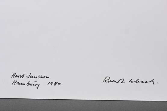 Lebeck, Robert (1929-2014) "Horst Janssen" 1980, Fotographie, verso sign./dat./bez. und Klebeetikett, PM 24,8x36,8cm, BM 30,7x40,4cm, Ränder leicht gewellt, kleiner Defekt, dazu: Fotographie "Horst Janssen… - фото 4
