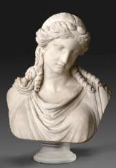 Überlebensgroße Marmor Büste „Eirene“ nach „Friedensgöttin Eirene mit dem Plutosknaben“, 2. Hälfte 19.Jh., 81x58x45cm, leichte Altersspuren, Provenienz: Ludwig Lippert (1835-1918), danach Familienbesitz