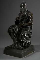 Große Grand Tour Souvenir Bronze Figur „Mose“ nach Michelangelo, auf eckigem Postament (21x26cm), Guss &quot;G. Nisini - Roma&quot;, um 1880, H. 54cm