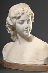 Melani, Salvatore (1902-1934) &quot;Junge Frau mit Diadem&quot;, Marmor Büste, verso sign. &quot;Melani&quot;, 37x33,5x20cm, Riss, best.