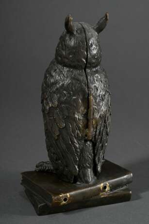Herrenkabinett Bronze Figur „Eule und weiblicher Akt“, um 1900, H. 19,6cm, verso durchbohrt, Scharnierdefekt, berieben - Foto 3