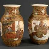 Paar hexagonale Satsuma Vasen mit Gelehrten Szenen, Meiji-Periode, H. 18,5cm, Gold partiell abgeplatzt, Brandrisse - photo 2