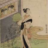 Harunobu, Suzuki (1724/25-1770) "Uzuki, Fuzoku shiki kasen" (April, aus: "furyu shiki kasan", Dichter in vier Jahreszeiten), Farbholzschnitt, BM 26,8x20,4cm, leicht beschnitten, kleine Defekte - photo 1