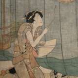 Kunisada (1786-1865) "Mücken verbrennen", Farbholzschnitt, aus der Serie Hoshi no shimo tôsei fûzoku (Sternenlichtfrost und moderne Gebräuche), sign. Gototei Kunisada ga, Verleger Iseya Rihei, 37x24,3cm (m.R. 5… - photo 1
