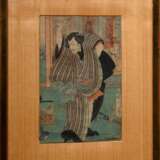 Kunichika (1835-1900) "Schauspieler Kawarasaki Gonjûrô", Farbholzschnitt, sign. Kunichika hitsu, Schnitzer Asakura, 33,7x22cm (m.R. 58x43cm), Defekte - photo 2