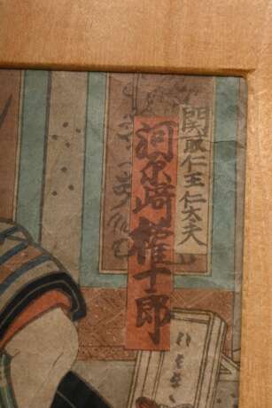 Kunichika (1835-1900) "Schauspieler Kawarasaki Gonjûrô", Farbholzschnitt, sign. Kunichika hitsu, Schnitzer Asakura, 33,7x22cm (m.R. 58x43cm), Defekte - photo 4