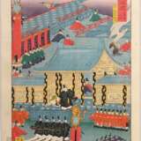 5 Farbholzschnitte aus der Tôkaidô meisho fûkei-Serie, 1863: Kawanabe Kyôsai (1831-1889) "Miho Matusbara", "Shigi Tatsuzawa"; "Hyôgo Tsukishima"; "Kyo, Tsuji Jomeimon"; "Kuwan… - photo 3