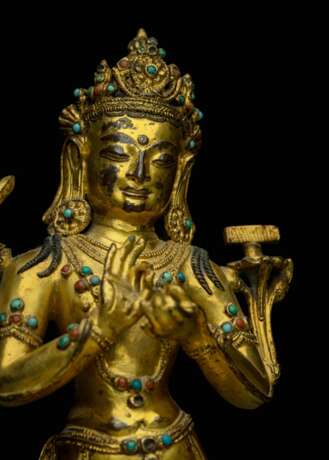 Feine feuervergoldete Bronze des Manjushri - Foto 2
