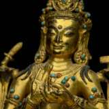 Feine feuervergoldete Bronze des Manjushri - Foto 3