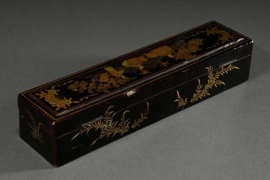 Elfenbein Brisée Fächer "Lebendige Stadtszene", L. 23,5cm, in Original Kasten mit Goldlackbemalung (5,3x27,5x6,4cm), Kanton um 1850, minimale Defekte, Genehmigung nach VO (EG) 338/97 liegt vor (kein Export auße… - Foto 8