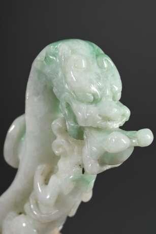 Chinesischer Gürtelhaken in hellgrün-weißer Jade mit vollplastischem "Regendrache" und "Tiger", L. 7,2cm - photo 3