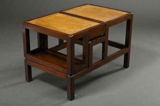 Mahagoni Bibliotheks-Klappleiter, 4stufig mit goldpunziertem Blattfries - photo 3