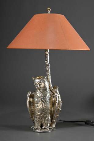 Figürliche versilberte Tischlampe „Uhu vor Zweig“, nach altem Vorbild, elektrifiziert, H. 59cm - photo 1
