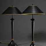 Paar Tischlampen mit schwarz-gold gefassten Holz Füßen, 20.Jh., H. 57,5cm, elektrifiziert - photo 2