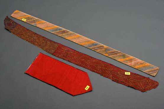 3 Lakai Nomaden Fragmente und Schmuckbänder in polychromer Kreuz- und Kettstickerei auf Baumwollgrund, Usbekistan um 1900, L. 48/124/131cm, Altersspuren, Provenienz: Slg. H.-C. Sienknecht - фото 5