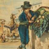 Aquarelle Jeune vendeuse de legumes dans les rues de Rome. watercolor realism 19th century - Foto 2