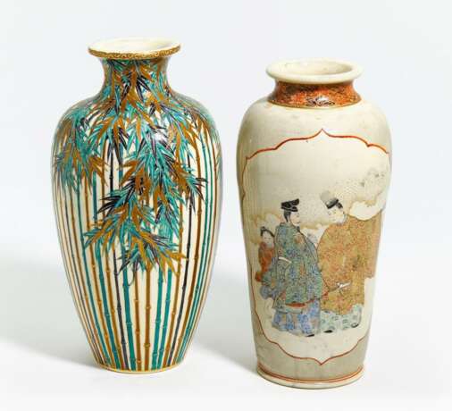 Zwei Satsuma-Vasen, eine mit Bambus, eine mit Genji-Motiv - Foto 1