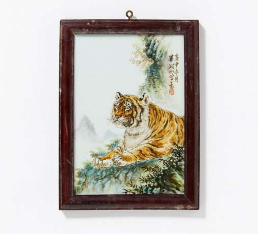 Platte mit liegendem Tiger im Gebirge - photo 1