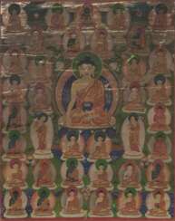 Thangka mit Shakyamuni und den 35 Bekenntnisbuddha