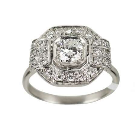 Bague en platine et diamants d`&eacute;poque Art D&eacute;co. Diamanten 20th century - Foto 1