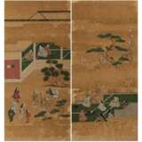 Zwei Teile aus einem Stellschirm mit Samurai und Damen - фото 1