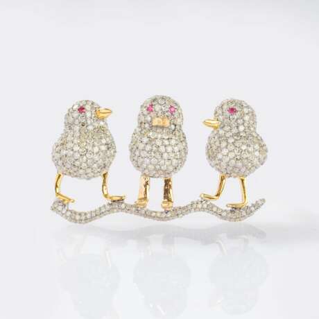 Aparte Diamant-Brosche 'Petits oiseaux'. - photo 1