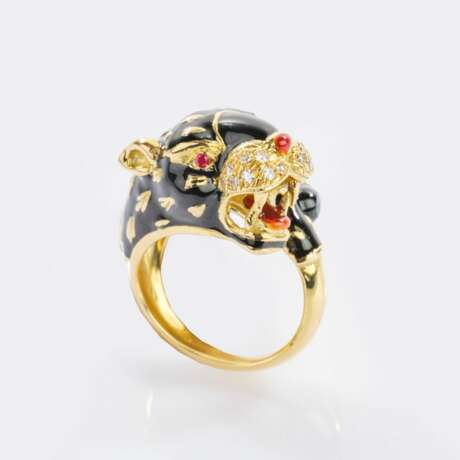 Pierino Frascarolo. Brillant-Emaille Cocktailring 'Panther'. - photo 1